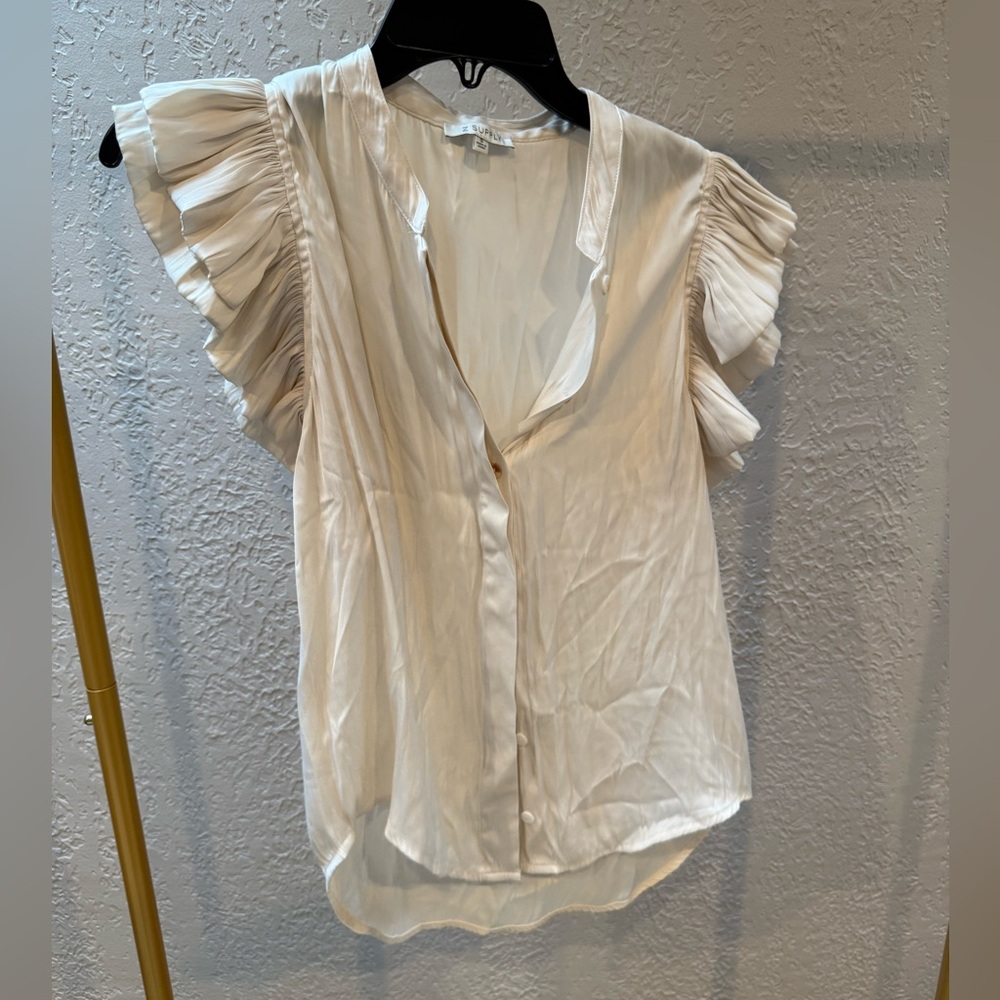 ZSupply Elegant White Ruffle Sleeve Blouse small